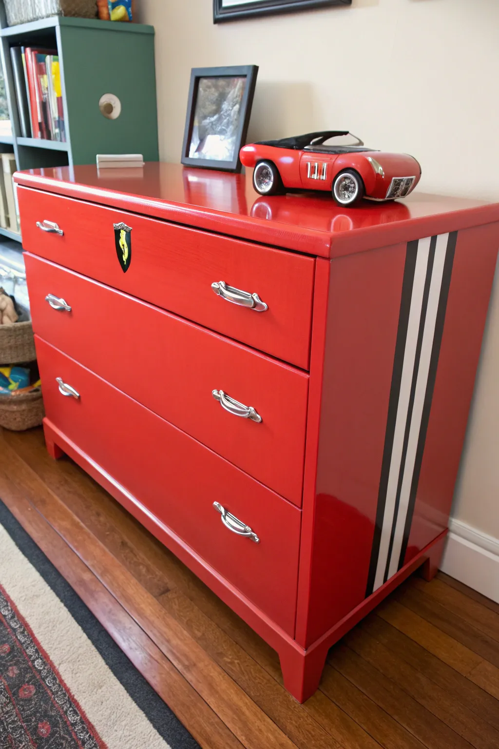 Rev up your child's room with this vintage car-themed dresser, where imagination meets style.