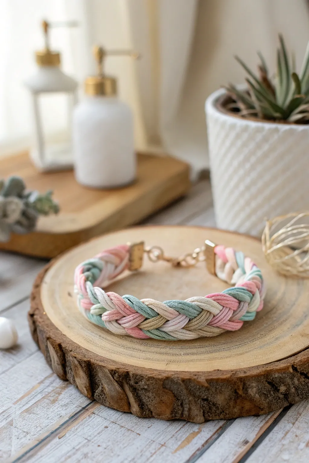 Embrace the art of fabric flair with this charming textile bracelet, where every scrap tells a story.