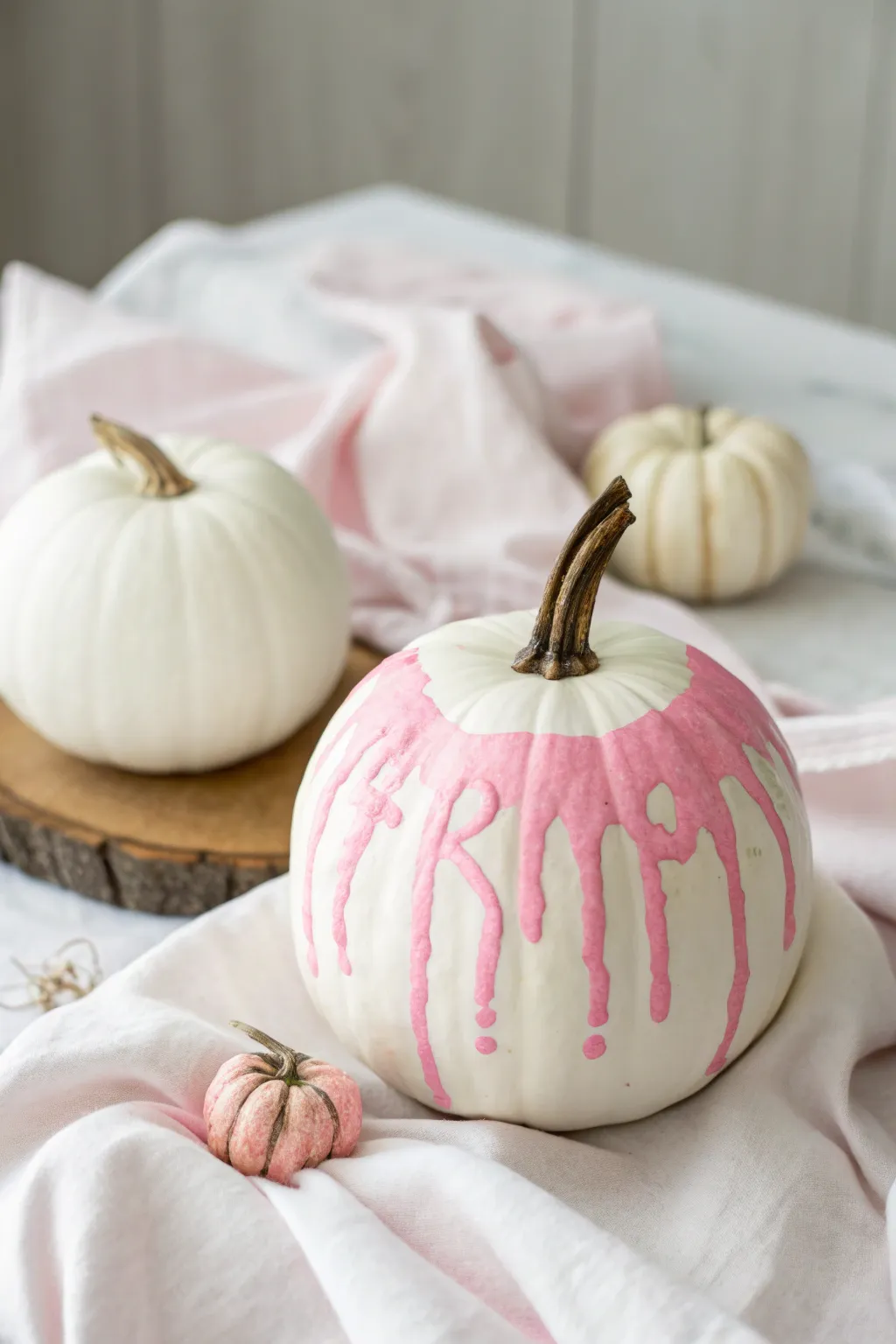 Embrace simplicity and awareness with this elegant pink drip pumpkin design.