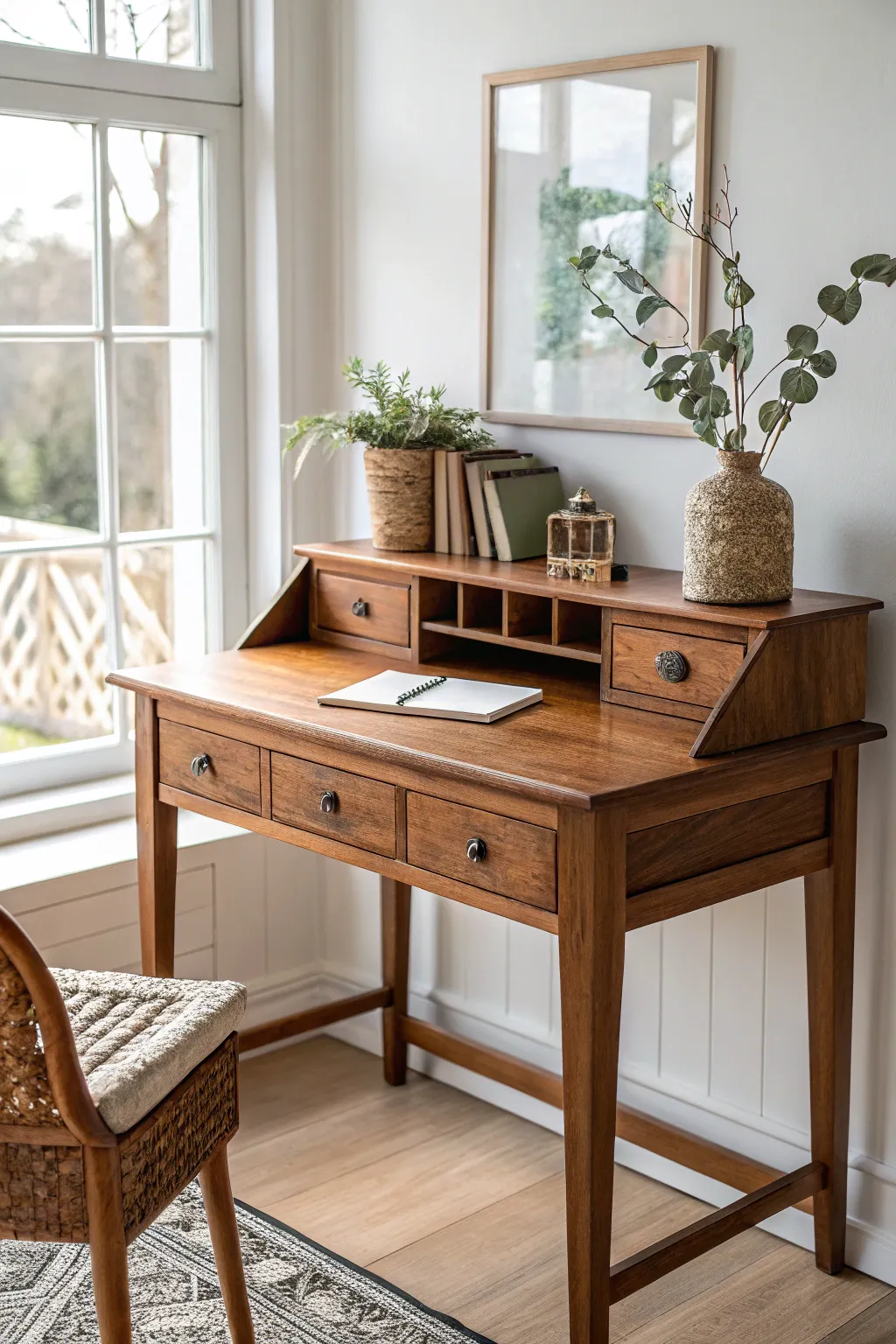 Transform your workspace with the warmth of rich brown hues, blending simplicity with elegance. #ScandinavianDesign #MinimalistBoho
