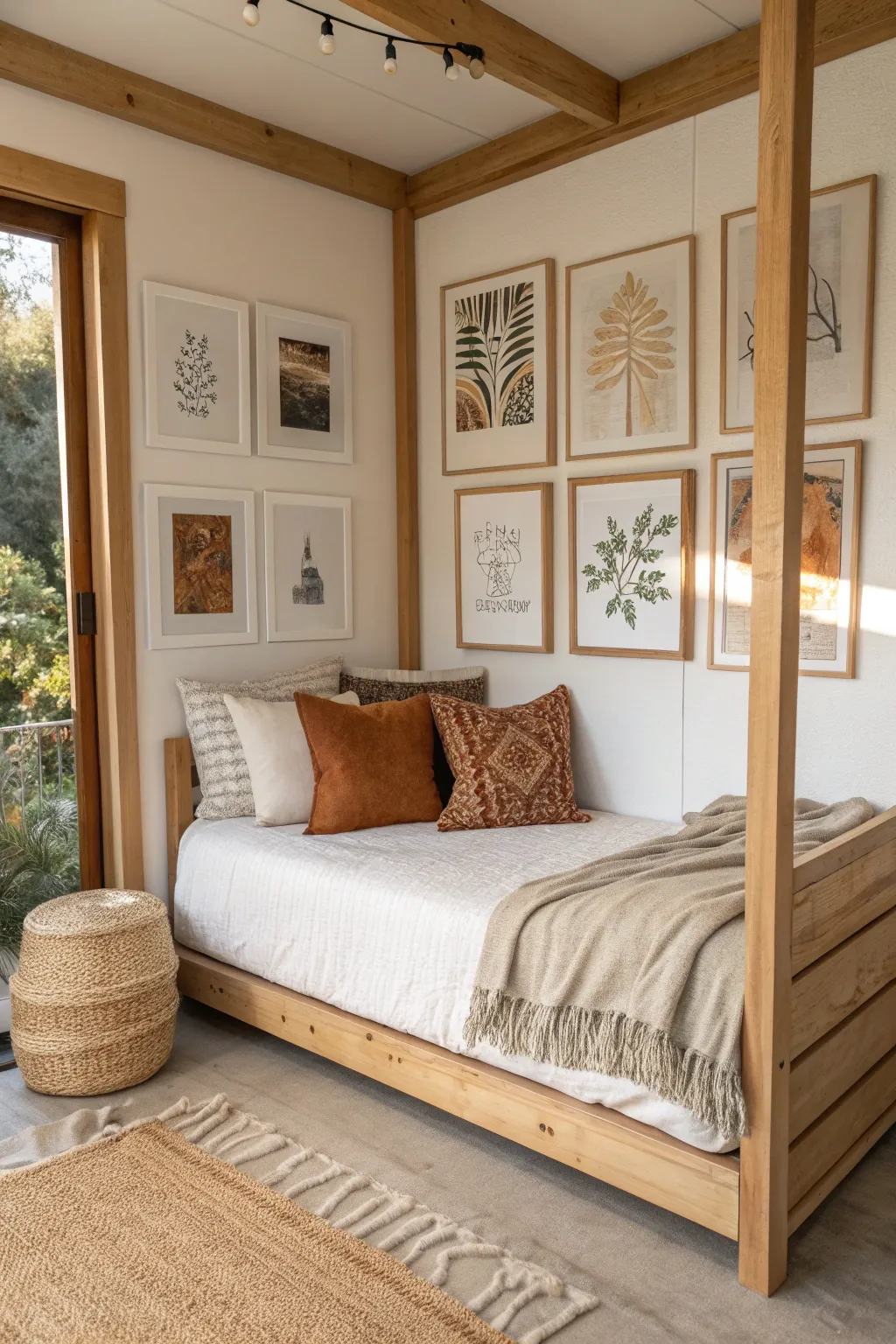 Transform your space into an Artistic Alcove with a built-in daybed that doubles as a gallery centerpiece.