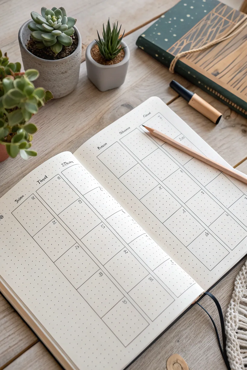 Elevate your organization with a beautifully crafted grid layout. Simplicity meets style in your bullet journal.
