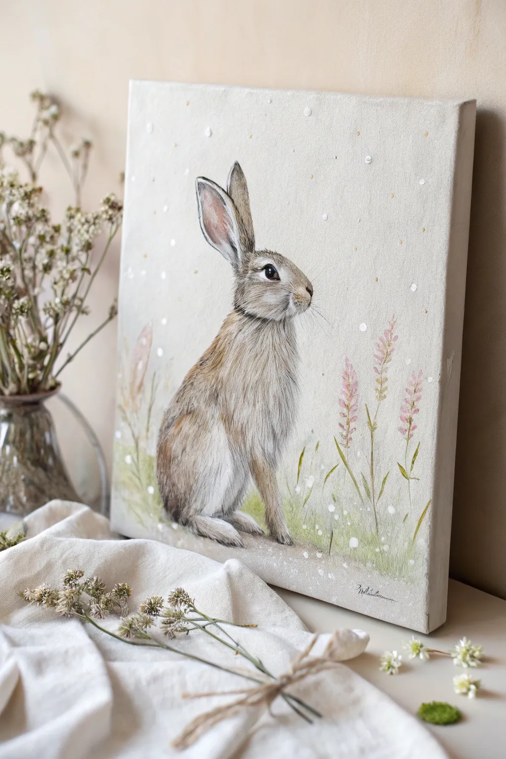 Discover the charm of textured bunny art, where craftsmanship meets simplicity.