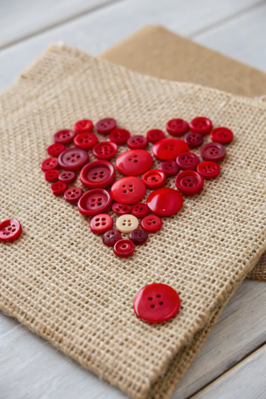 A touch of rustic charm: Burlap and button art that speaks to the heart.