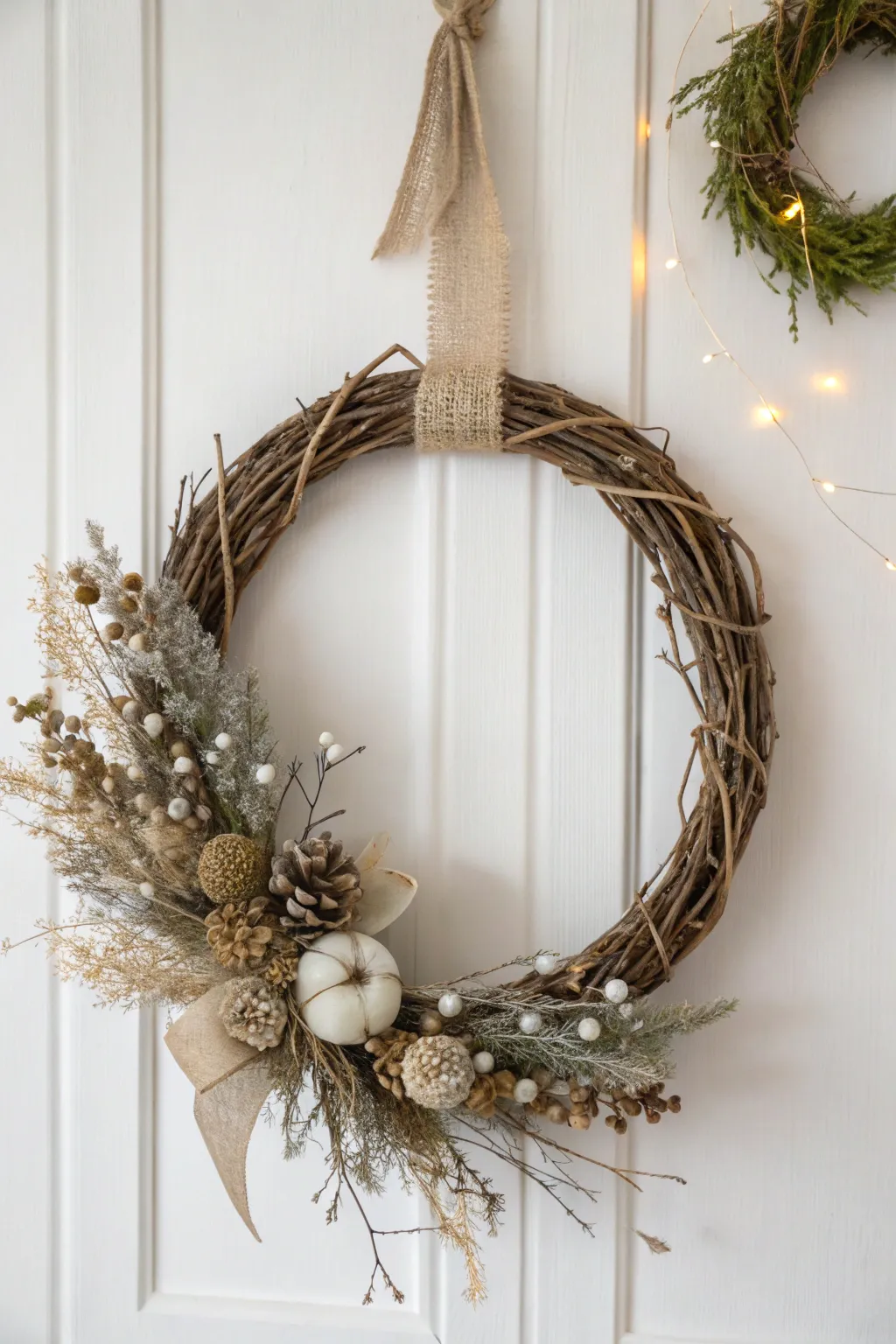 Embrace the beauty of nature with this forest-foraged burlap wreath, a perfect blend of Scandinavian minimalism and Boho charm.
