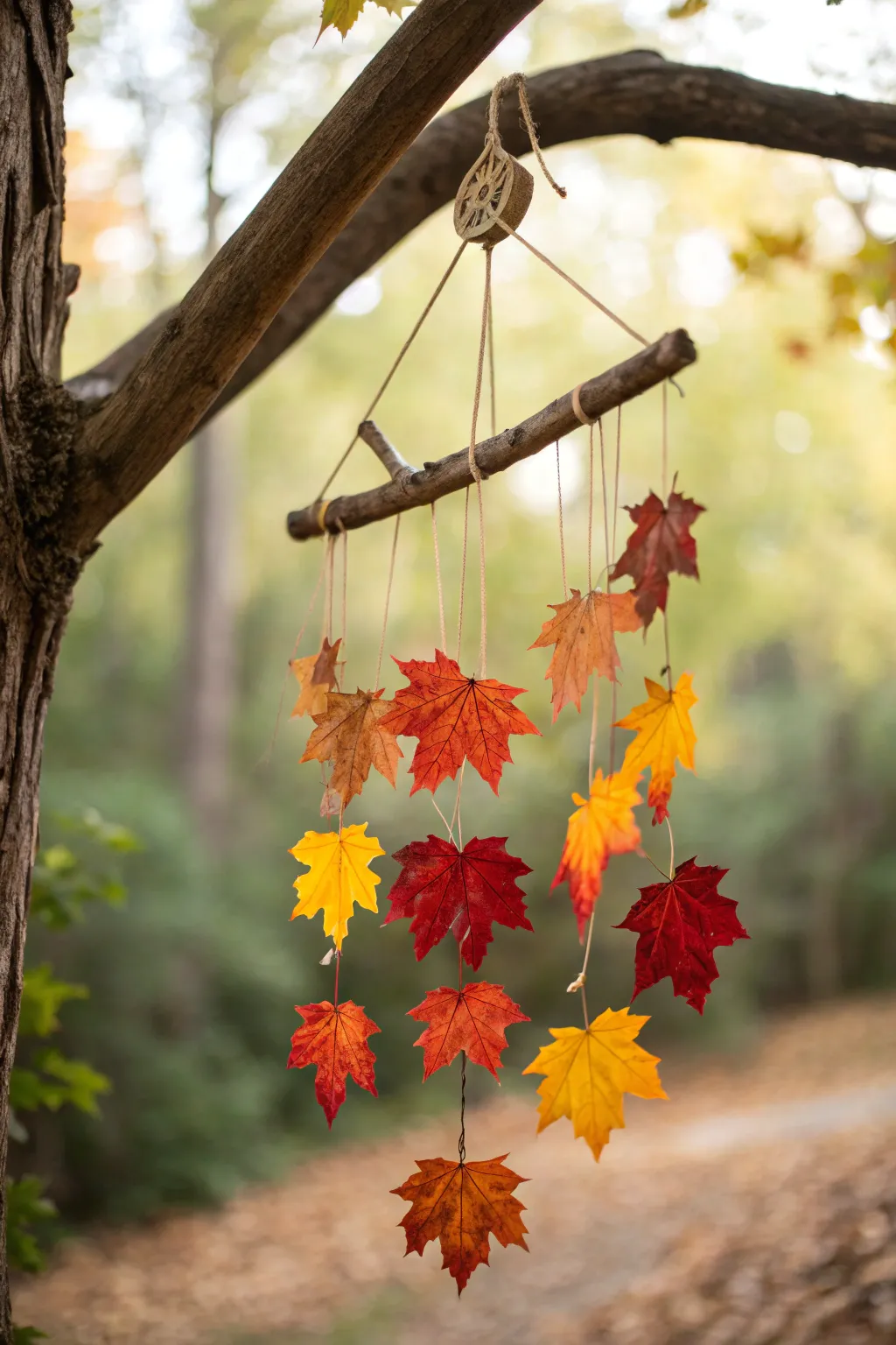 Bring nature's art to life—create a stunning leaf mobile for your campsite.