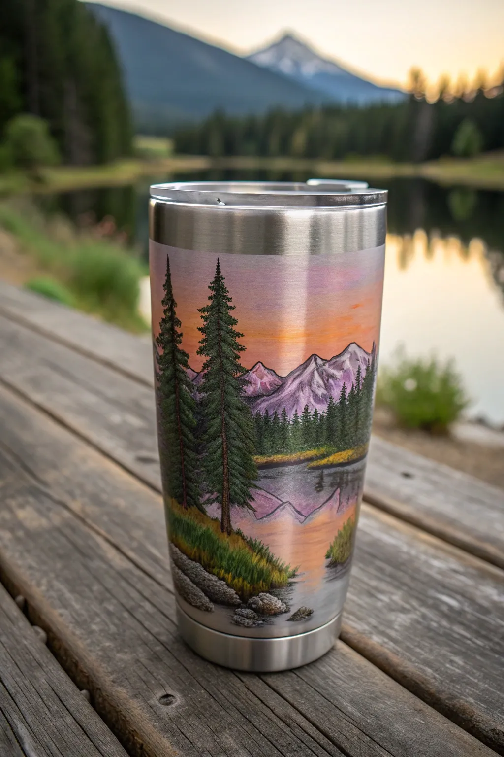 Elevate your camping gear with a personalized touch—capture nature's beauty with watercolor landscapes on your tumbler.