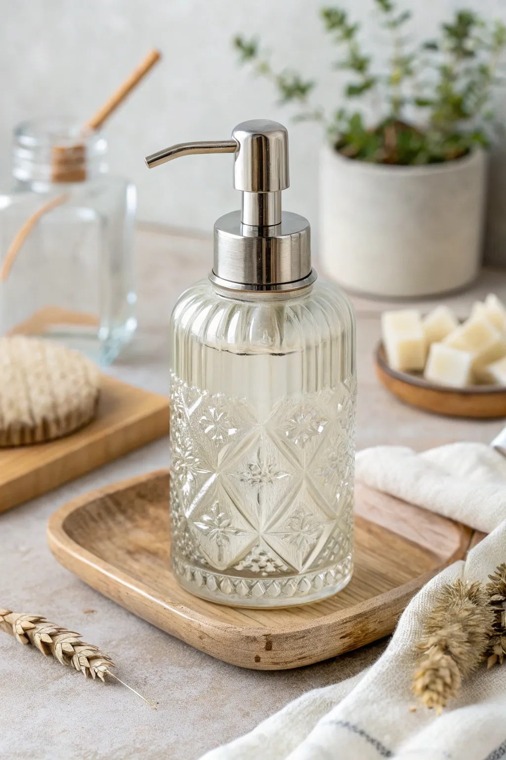 Elevate your sink's style with a chic DIY soap dispenser that blends simplicity and elegance.