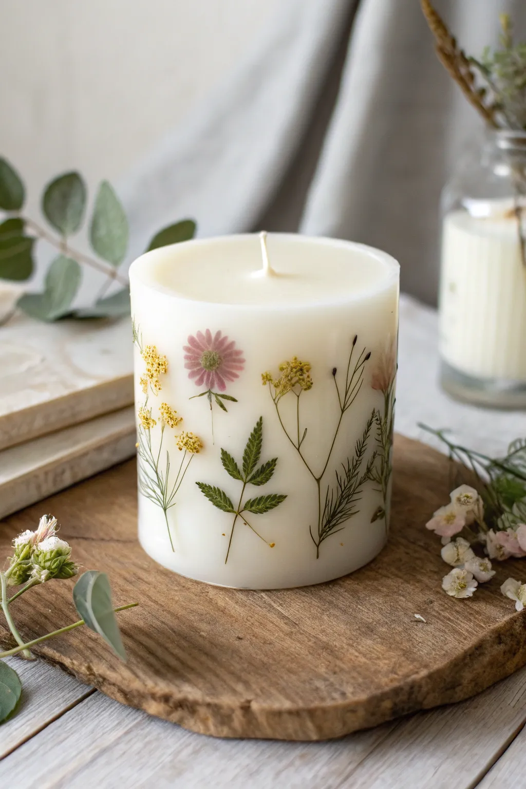 Infuse your space with the enchanting beauty of pressed flower candles, where vintage charm meets minimalist elegance.