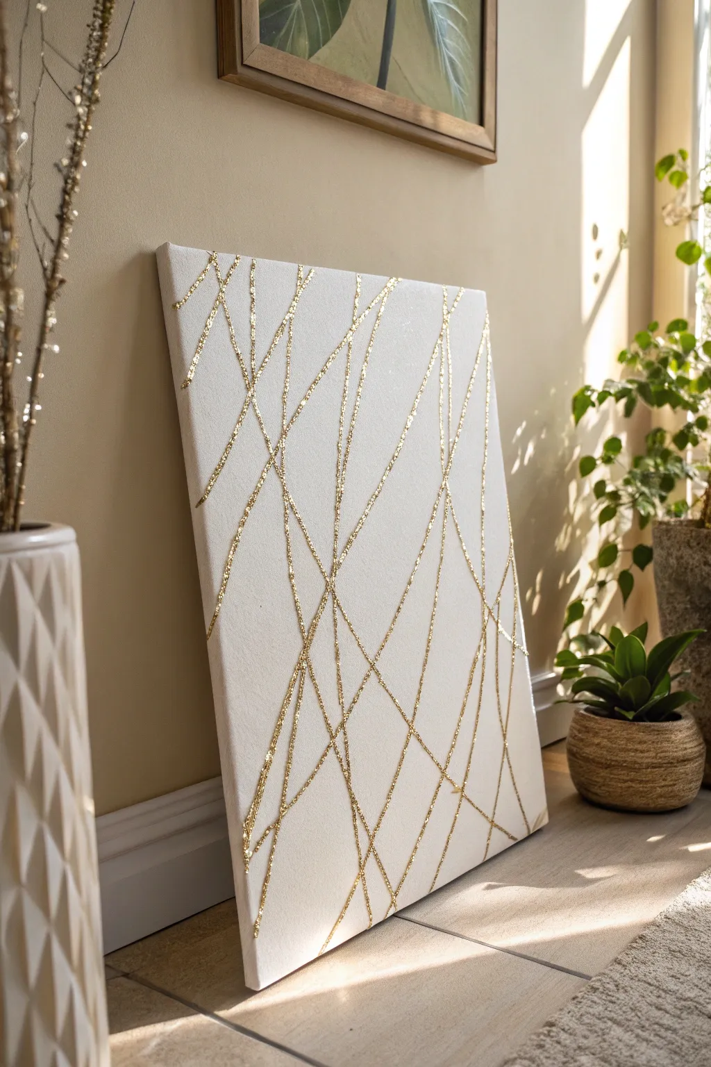 Add a touch of sparkle to your space with minimalist glitter lines that bring chic elegance to any decor.