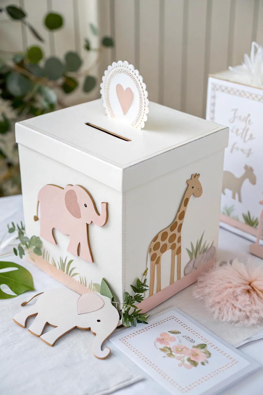 Bring a touch of the wild to your baby shower with this charming Animal Friends card box!
