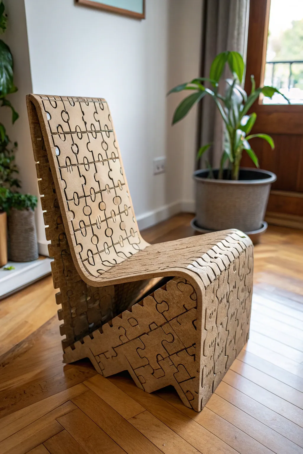 Unlock your creativity with this puzzle-like cardboard chair—where design meets fun.