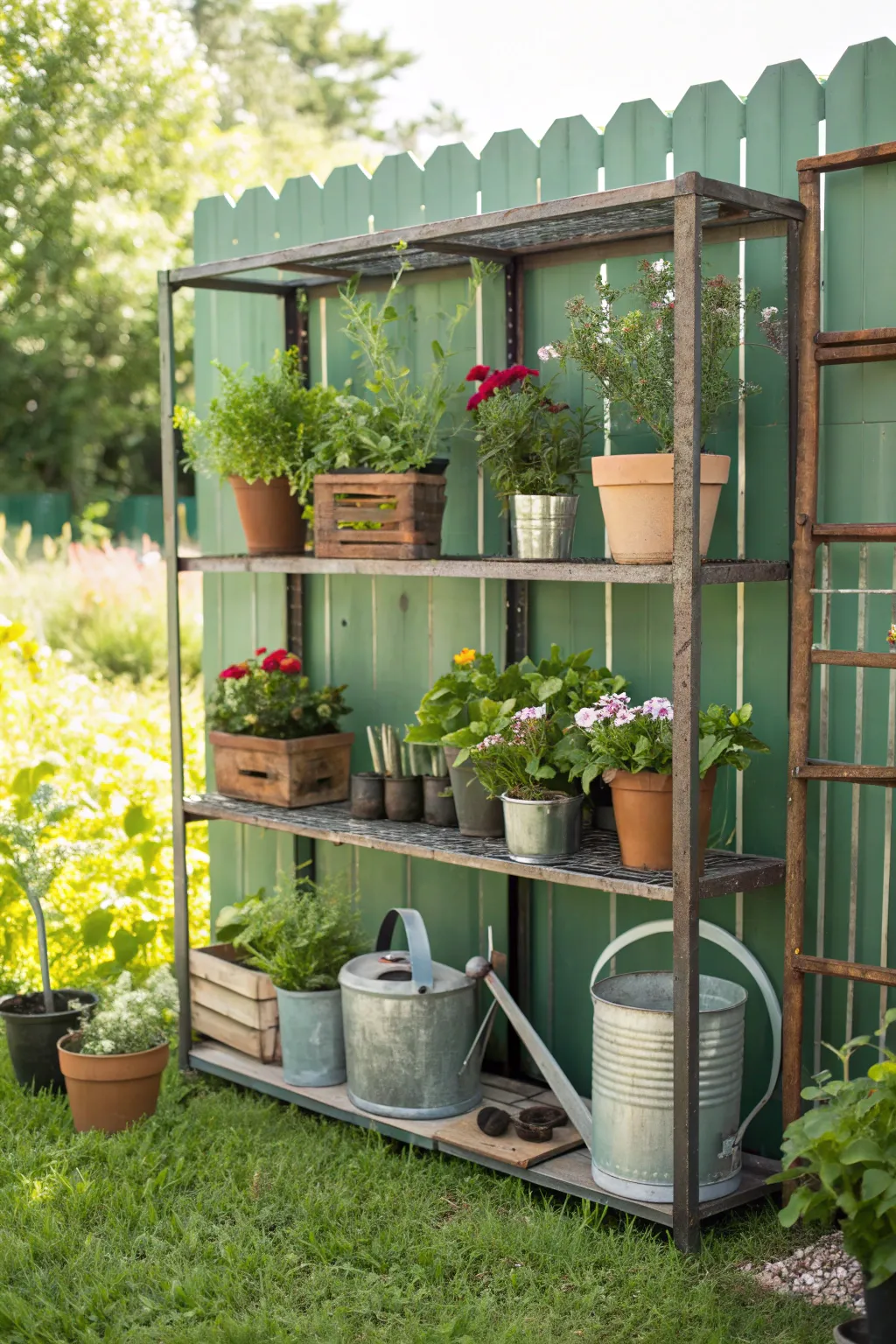 Transform your garden space with stylish cattle panel shelving – where functionality meets rustic charm.