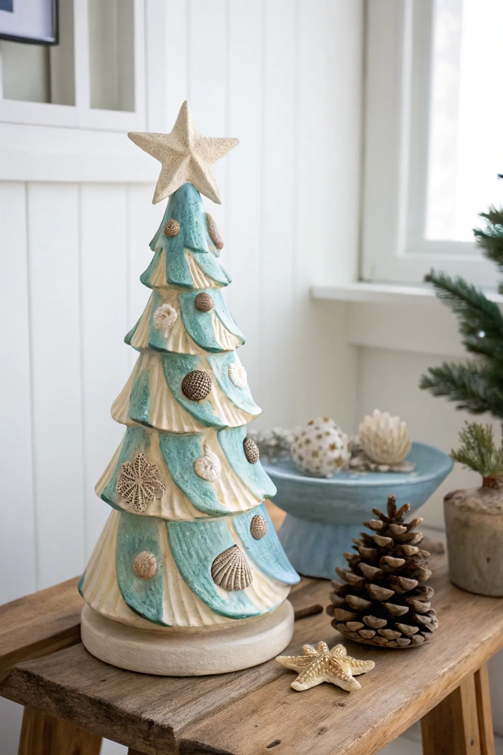Bring the calm of the coast to your winter decor with this seaside-inspired ceramic Christmas tree.
