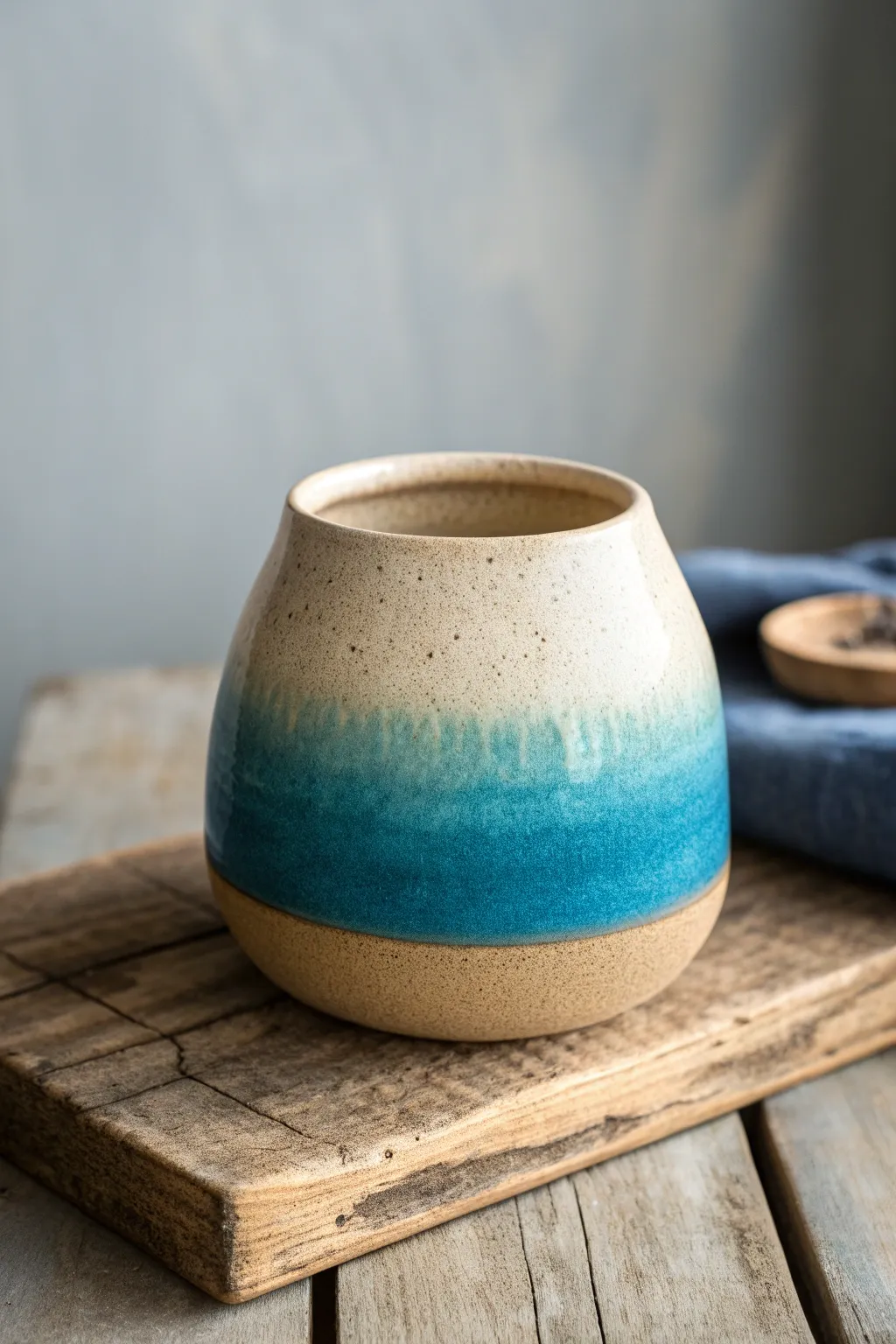 Embrace the beauty of ombre: A handcrafted ceramic vessel with a soothing color transition.