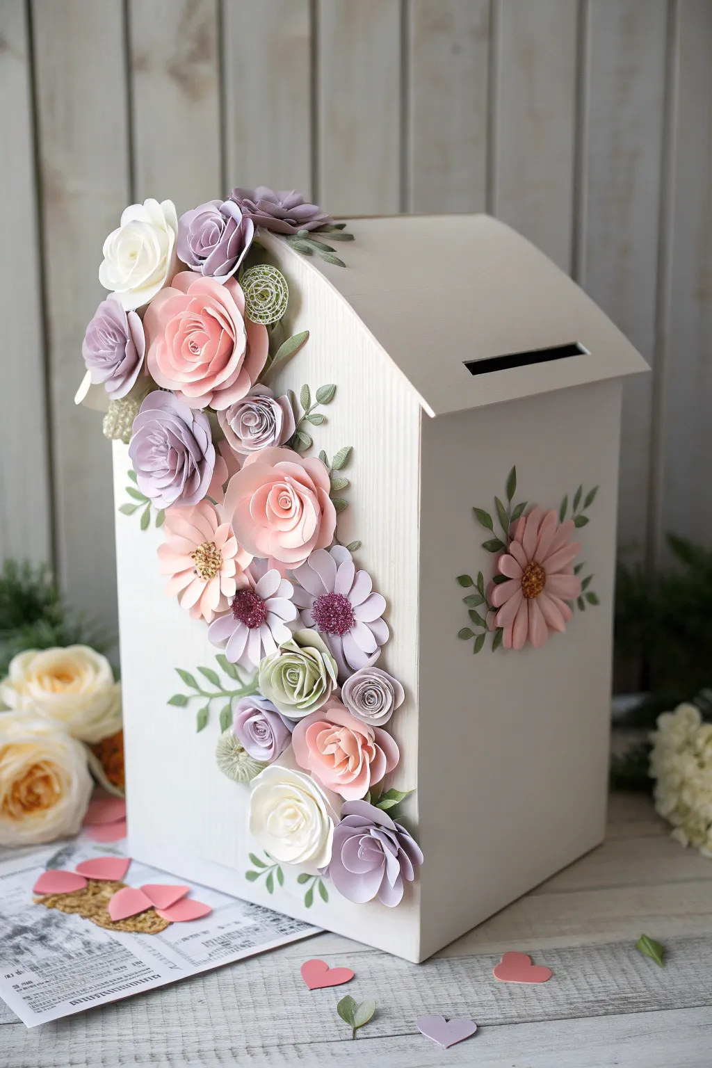 Embrace the beauty of blooming love with this floral Valentine mailbox.