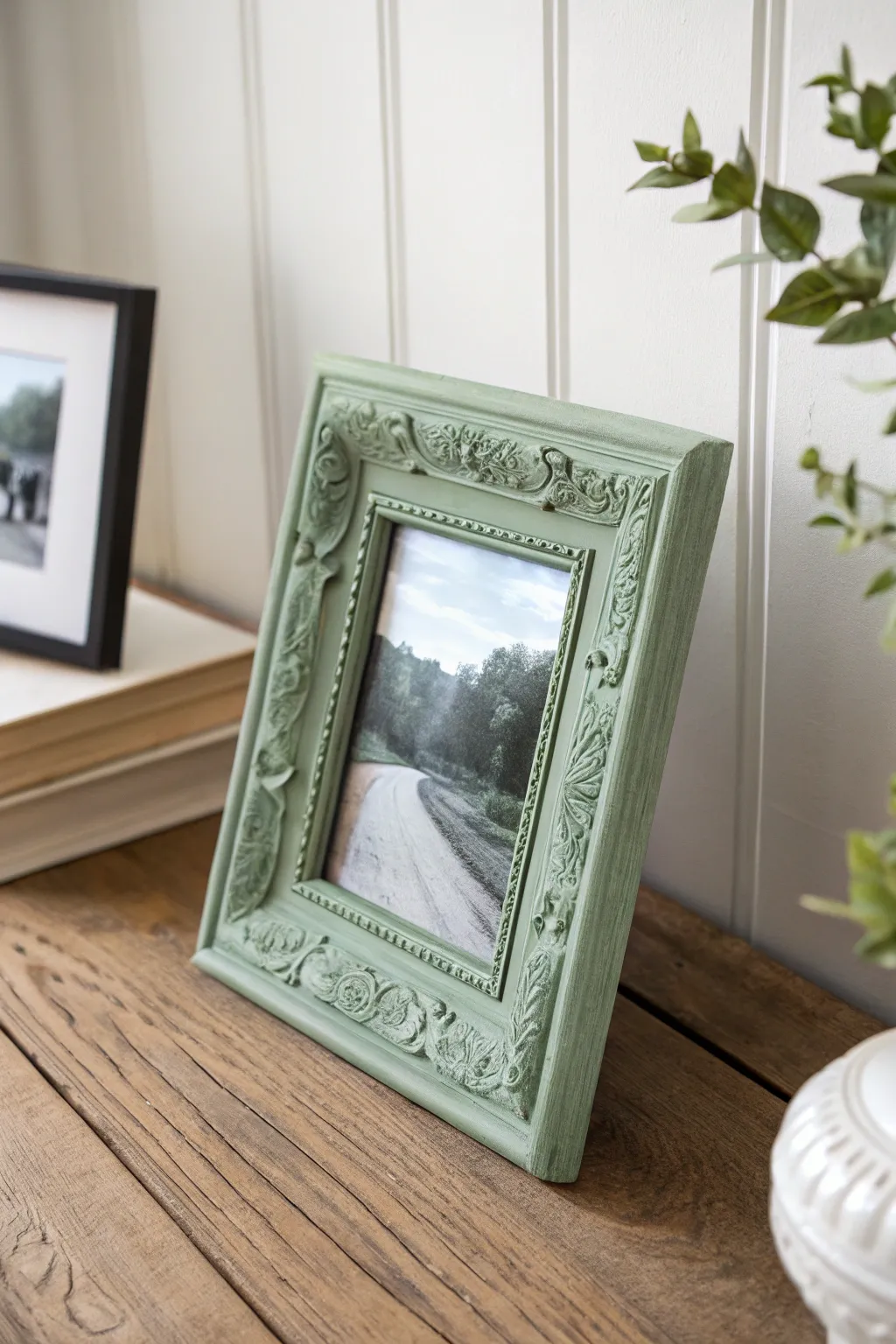Transform your memories into art with the timeless elegance of chalk-painted frames.