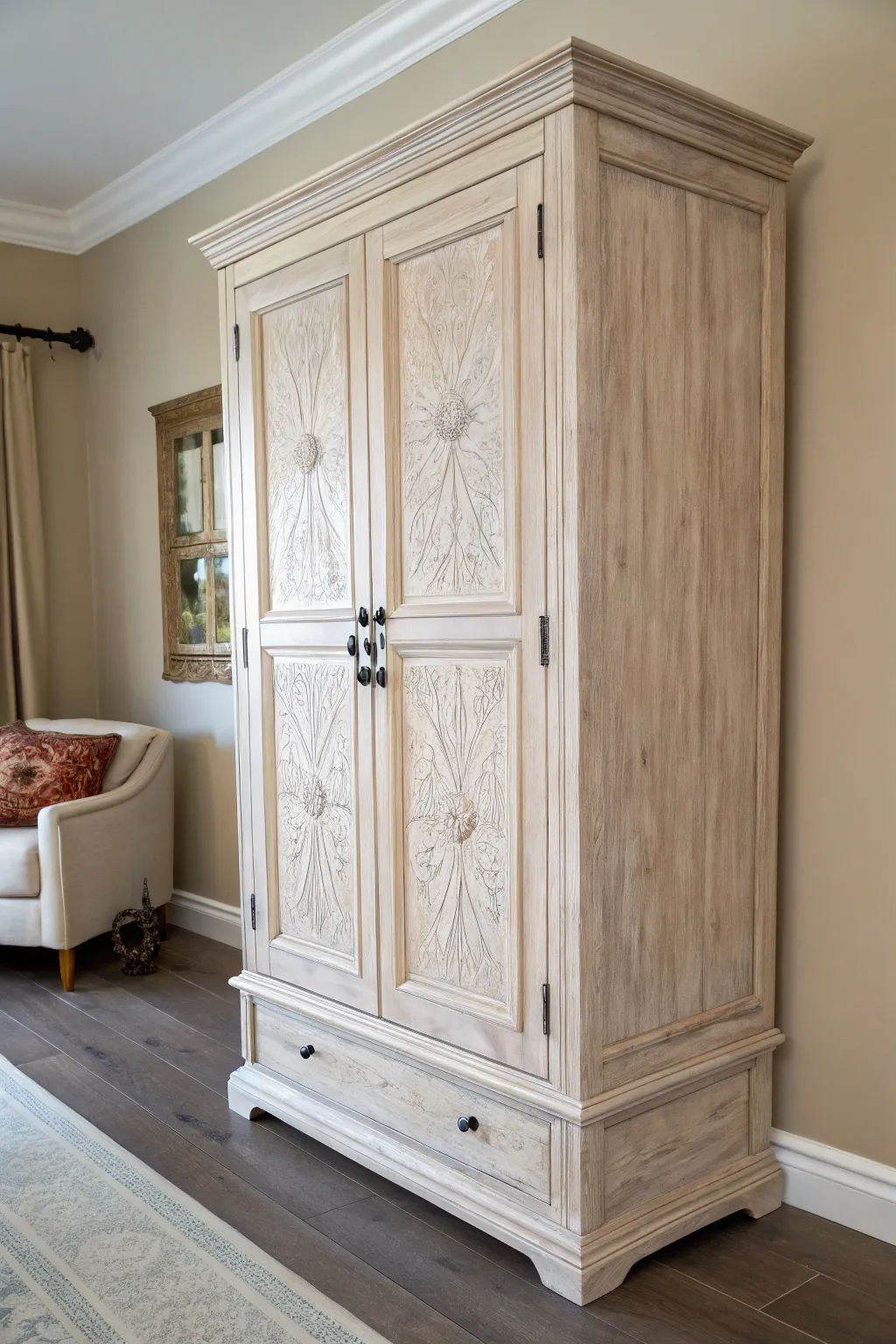 Transform your space with the charm of a faux wood finish—where minimalist elegance meets artistic craftsmanship.