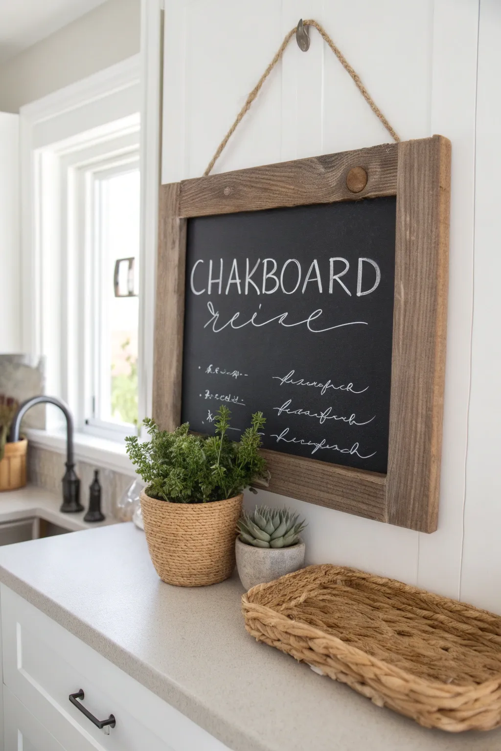 Elevate your kitchen with a chic chalkboard recipe board—where simplicity meets style.