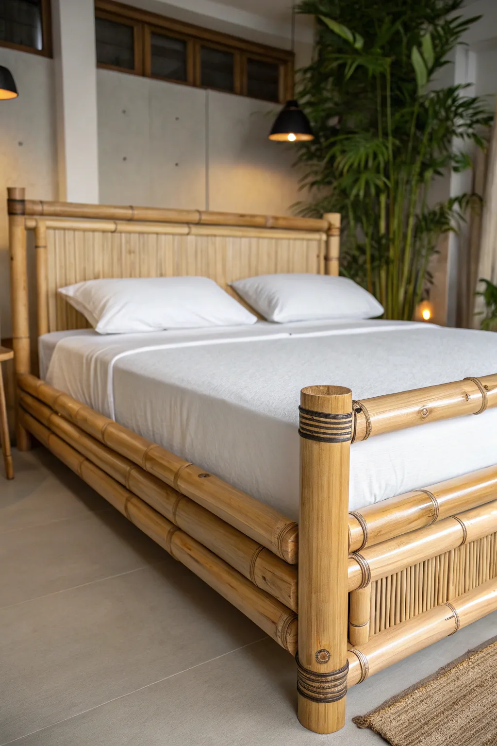 Elevate your bedroom with this chic and sustainable bamboo bed frame – where style meets simplicity.