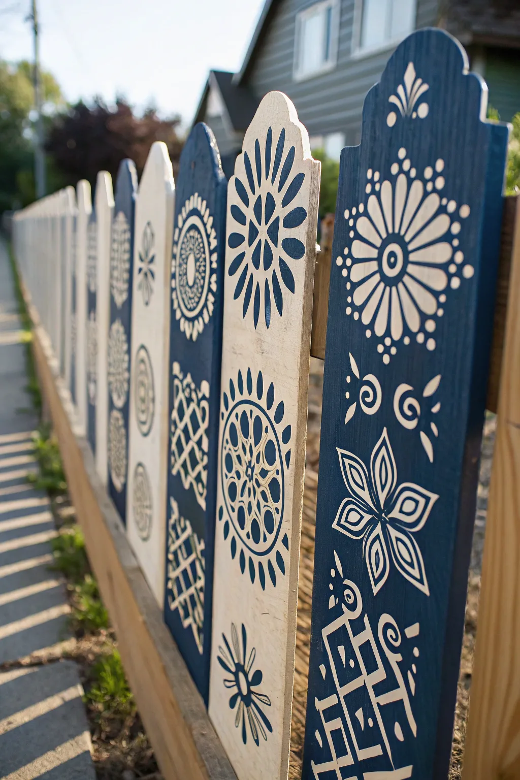 Transform your fence with DIY stencil art for a unique and charming backyard retreat.