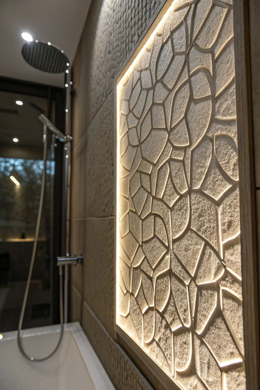 Elevate your shower space with budget-friendly textured vinyl panels that mimic luxurious stone finishes.
