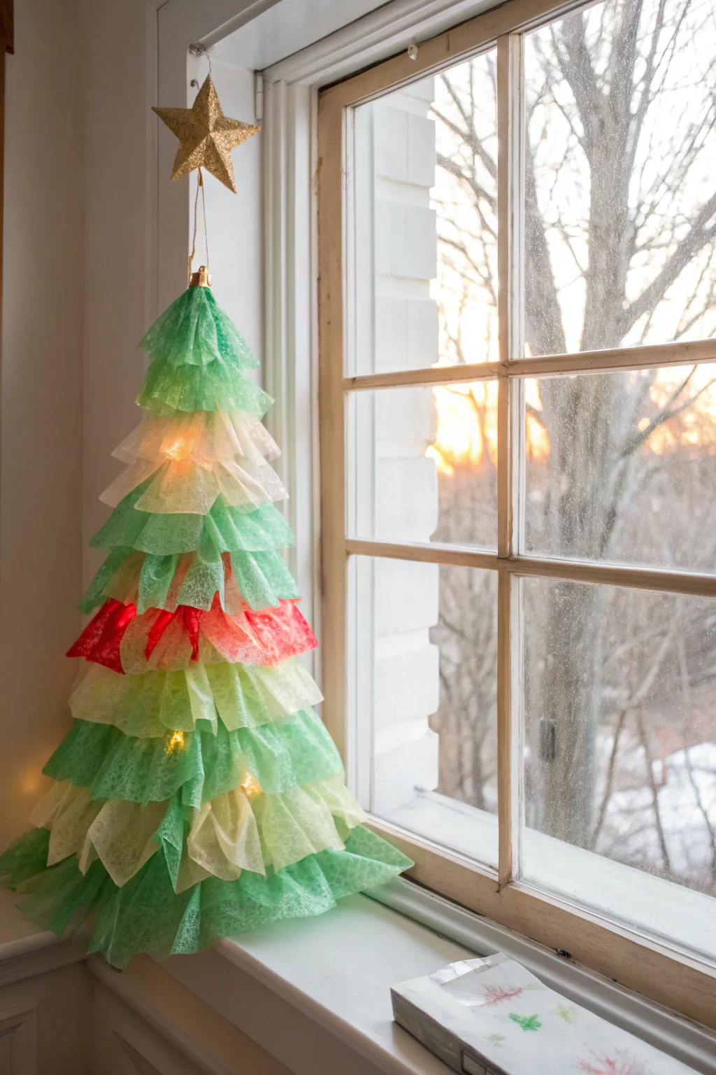 Capture the magic of Christmas light with these enchanting tissue paper trees—perfect for adding a handcrafted touch to your holiday windows!