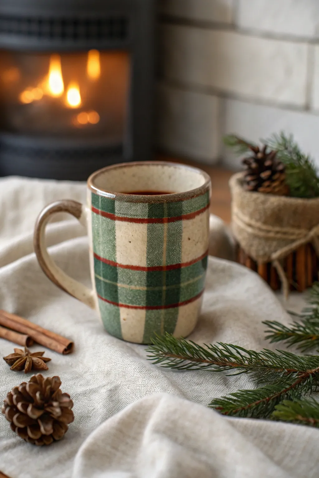 Embrace the warmth of the season with a handcrafted plaid mug, perfect for cozy evenings by the fire.