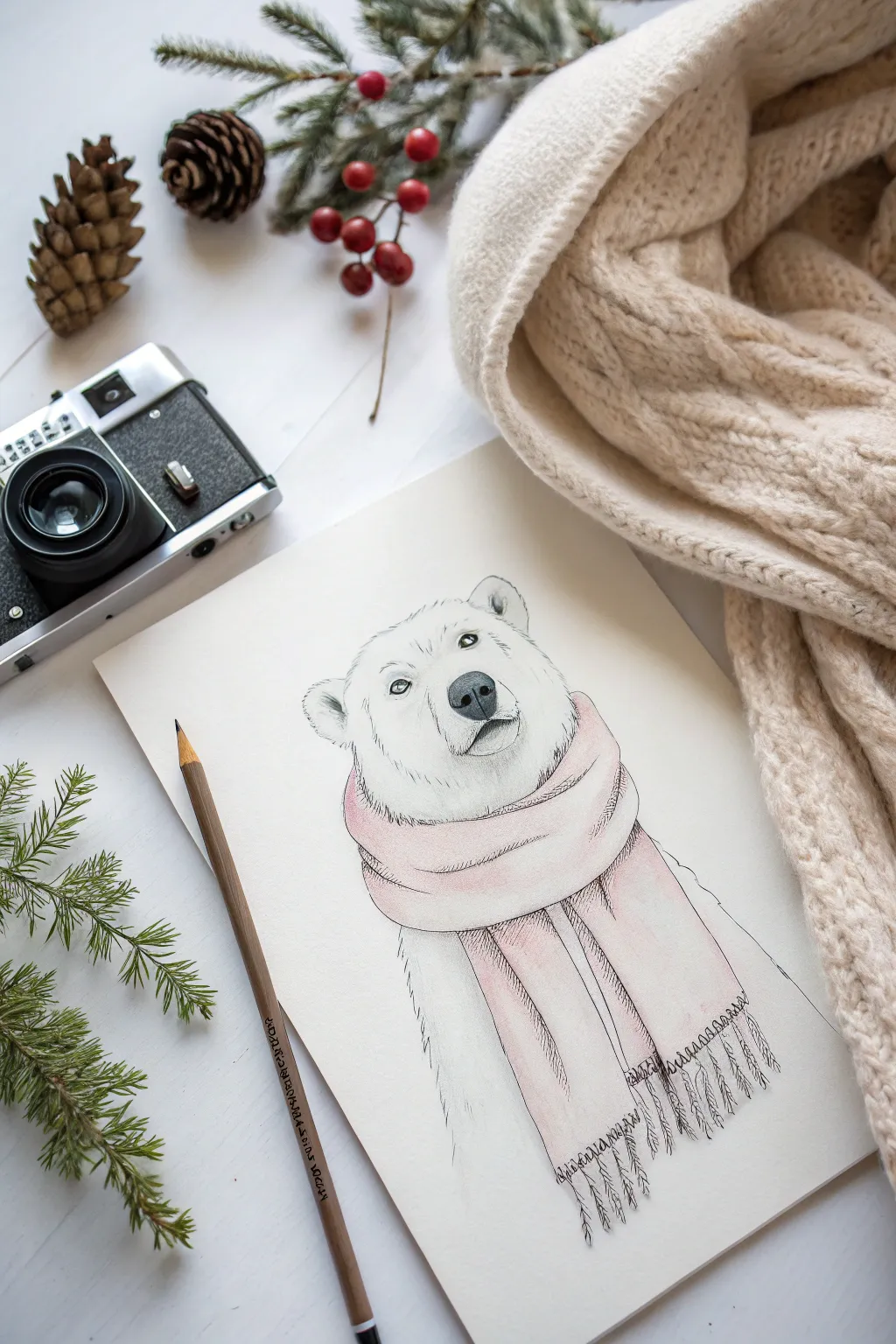 Embrace the warmth of winter with this charming Polar Bear sketch, a perfect blend of Scandinavian minimalism and Boho charm.