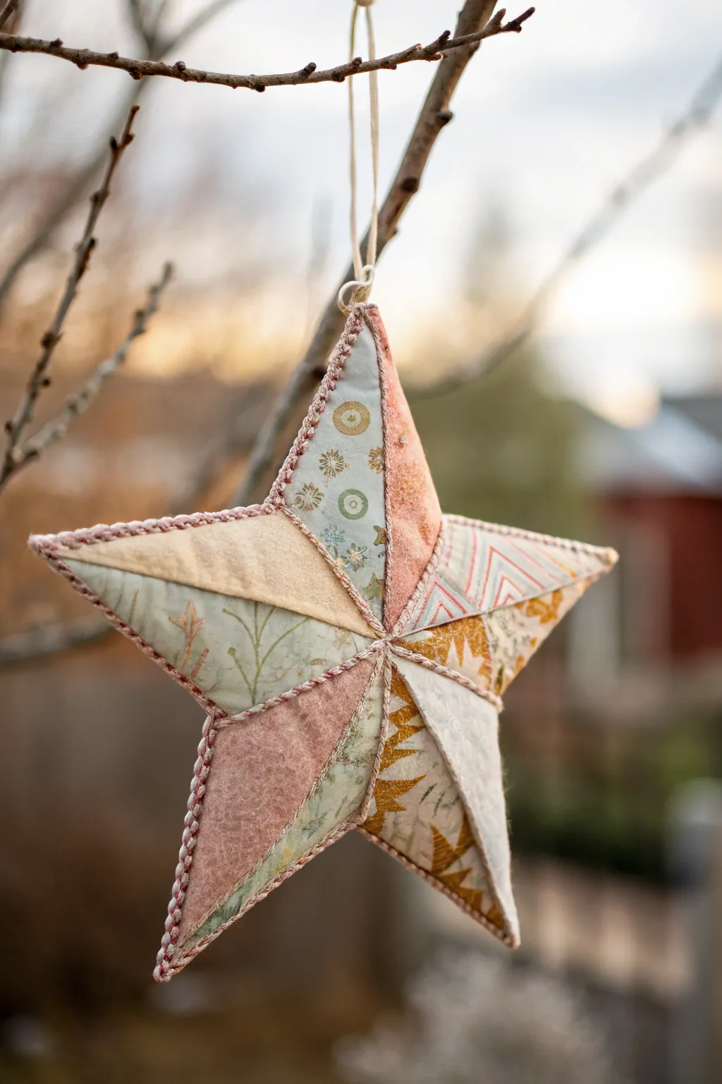 Repurpose with style: A charming patchwork star ornament to elevate your holiday decor.
