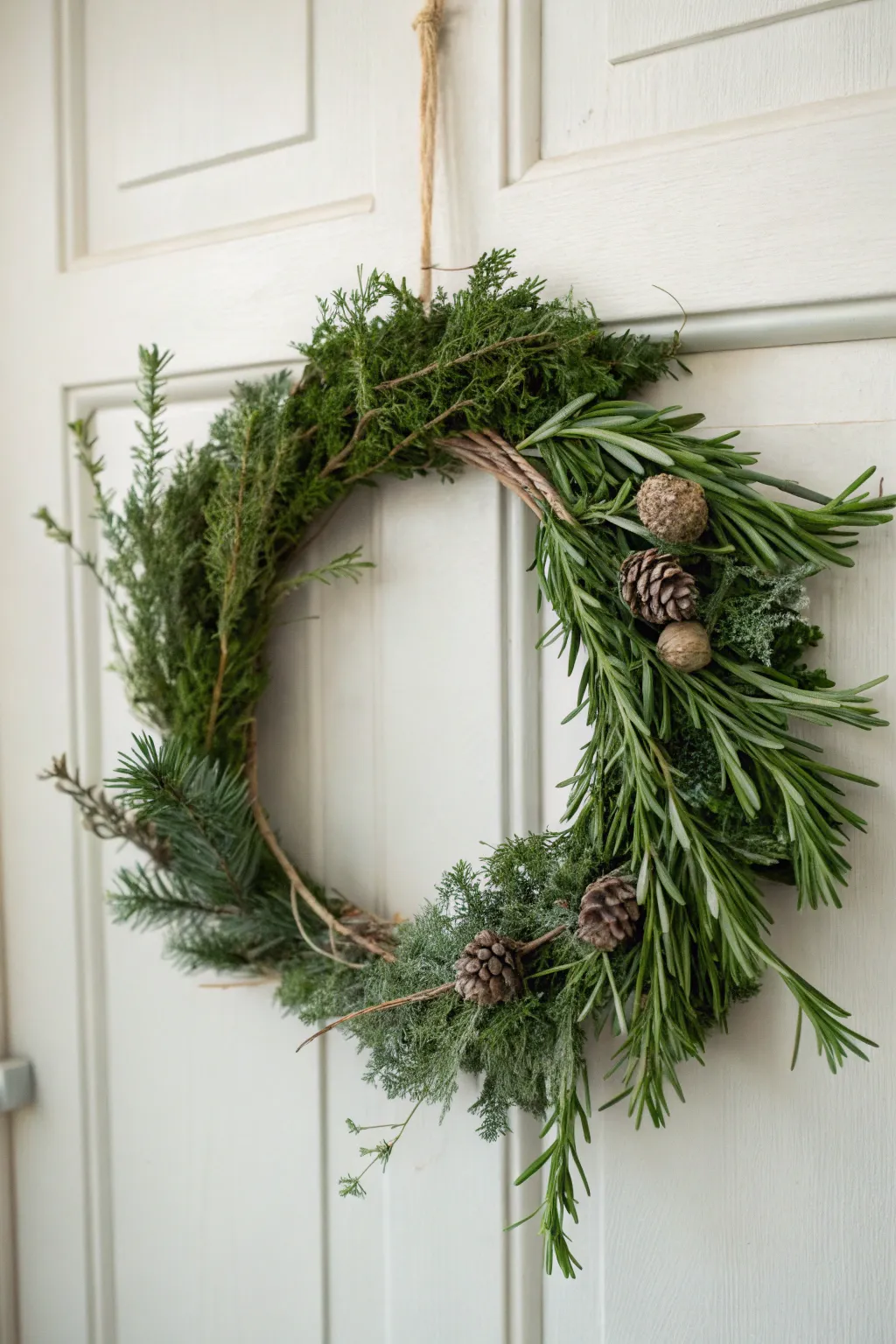 Aromatic Elegance: Embrace the season with a rosemary and thyme Christmas wreath, where simplicity meets natural beauty.