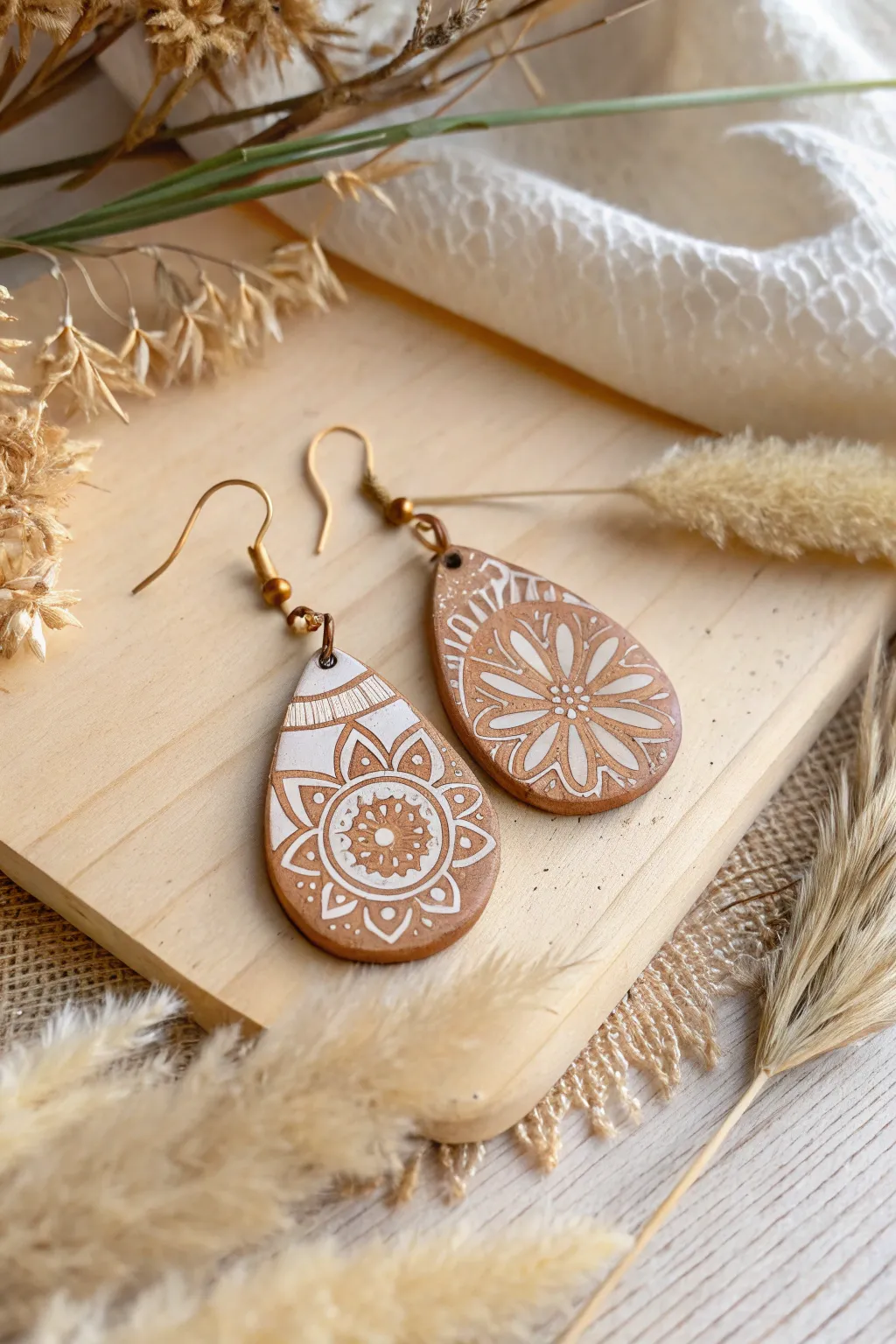 Discover the world through these unique clay earrings, where cultural motifs meet minimalist elegance.