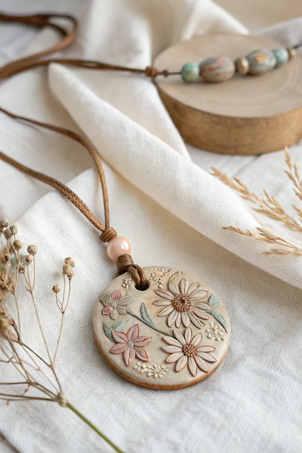 Embrace timeless elegance with a vintage floral clay necklace, where craftsmanship meets natural beauty.