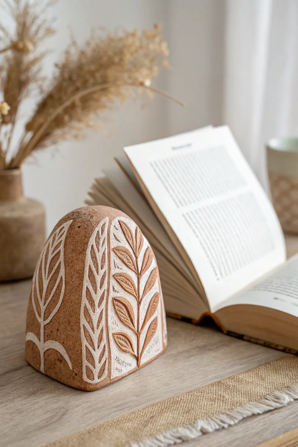 Elevate your bookshelf with handcrafted clay bookends that blend simplicity and elegance.
