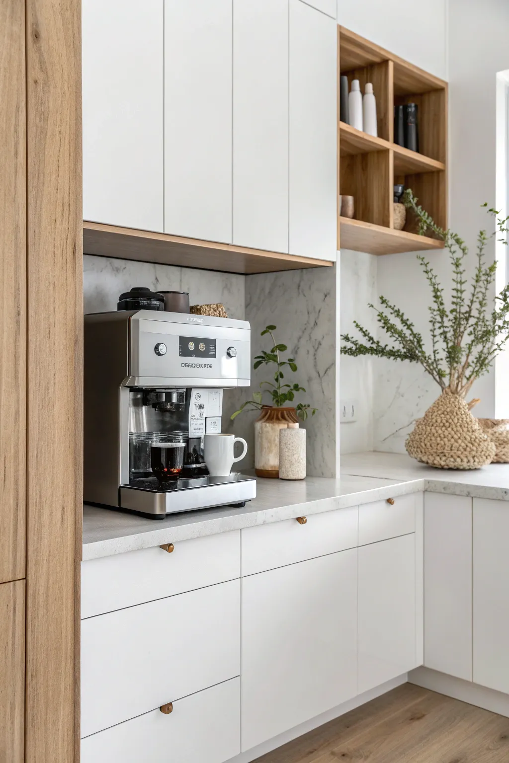 Streamline your morning routine with a chic and integrated espresso setup – where elegance meets functionality.
