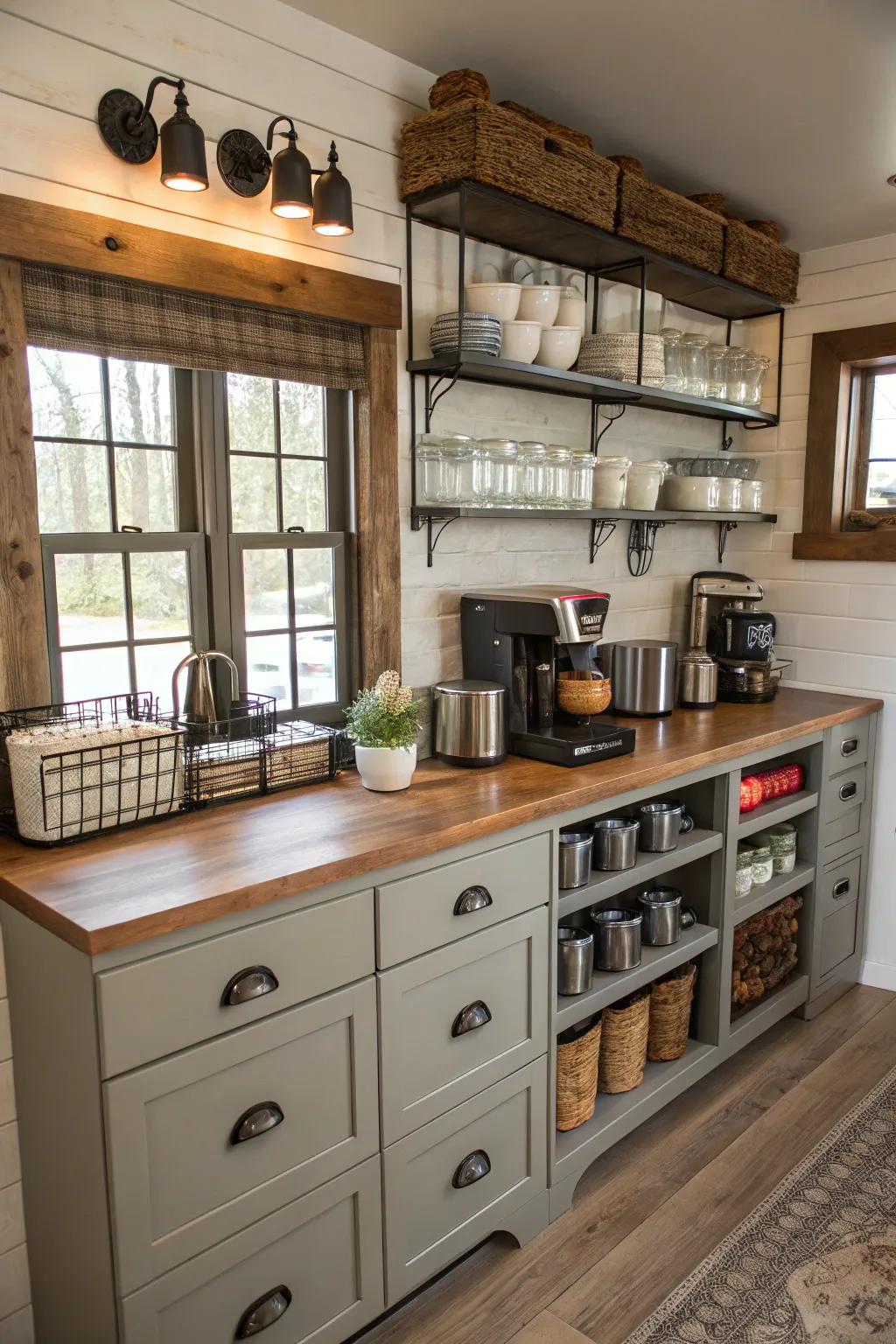 Ample storage keeps your coffee station organized and efficient.