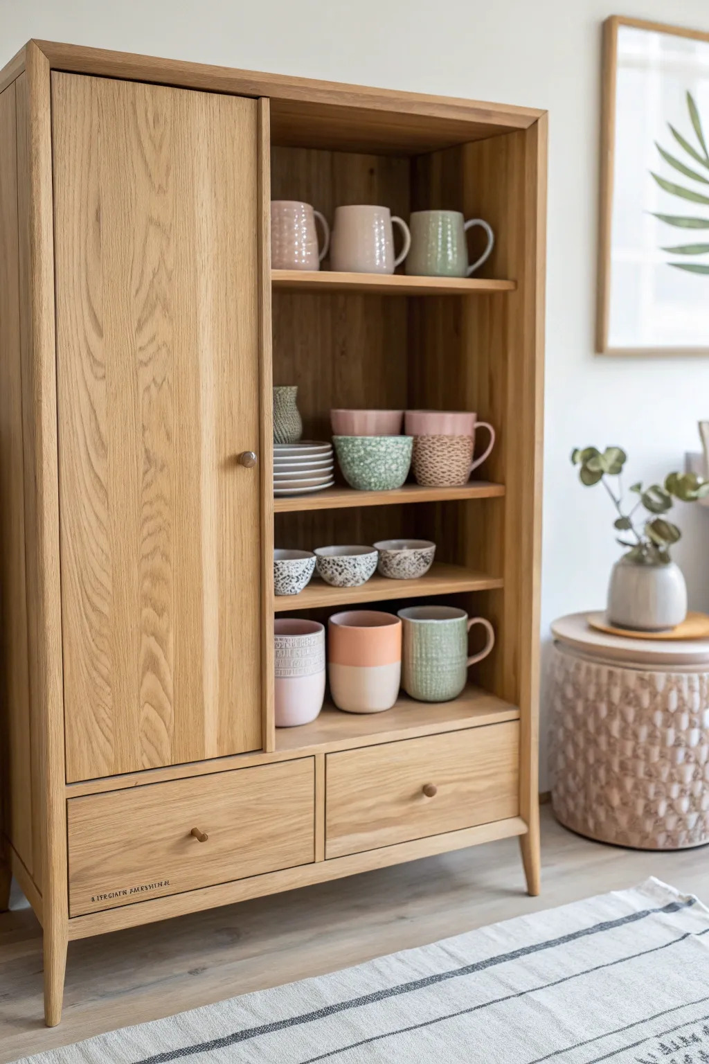 Admire the beauty of simplicity with this stunning mug display cabinet.
