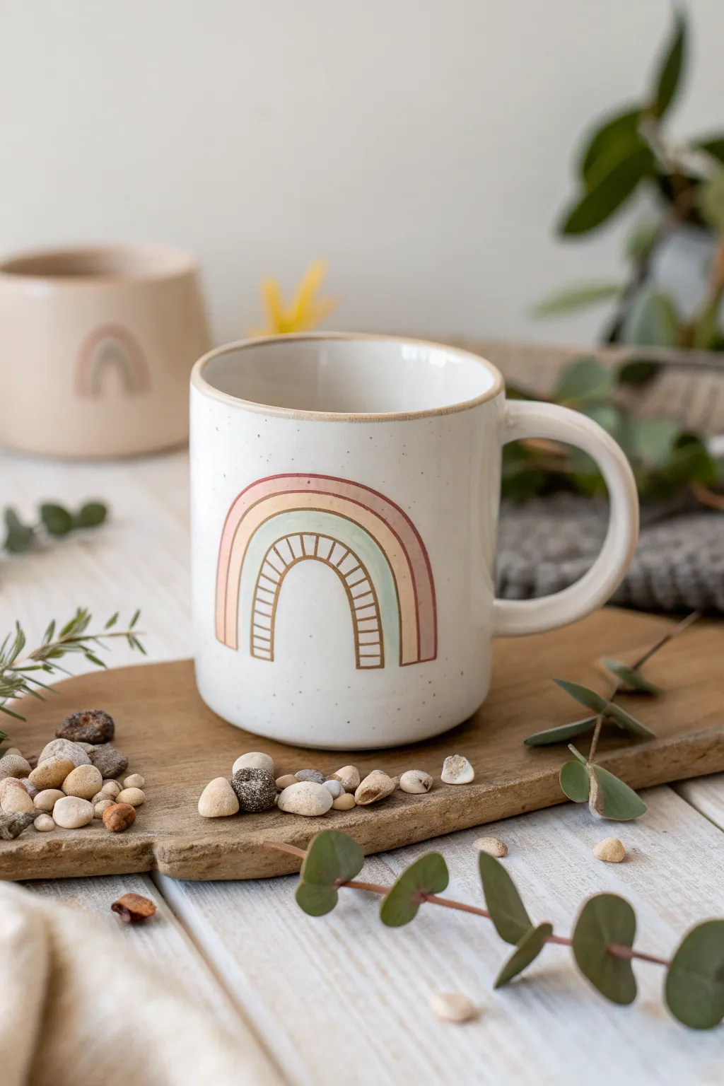 Start your day with a spectrum of happiness: A minimalist rainbow mug for your morning joy.