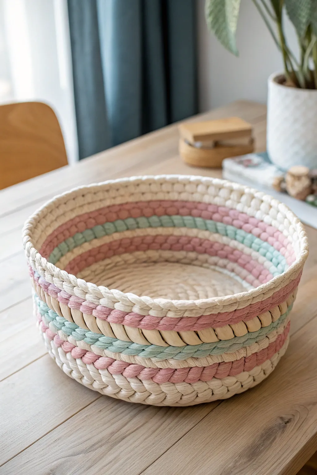 Transform old fabrics into a charming coil basket, adding a touch of sustainable elegance to your decor.