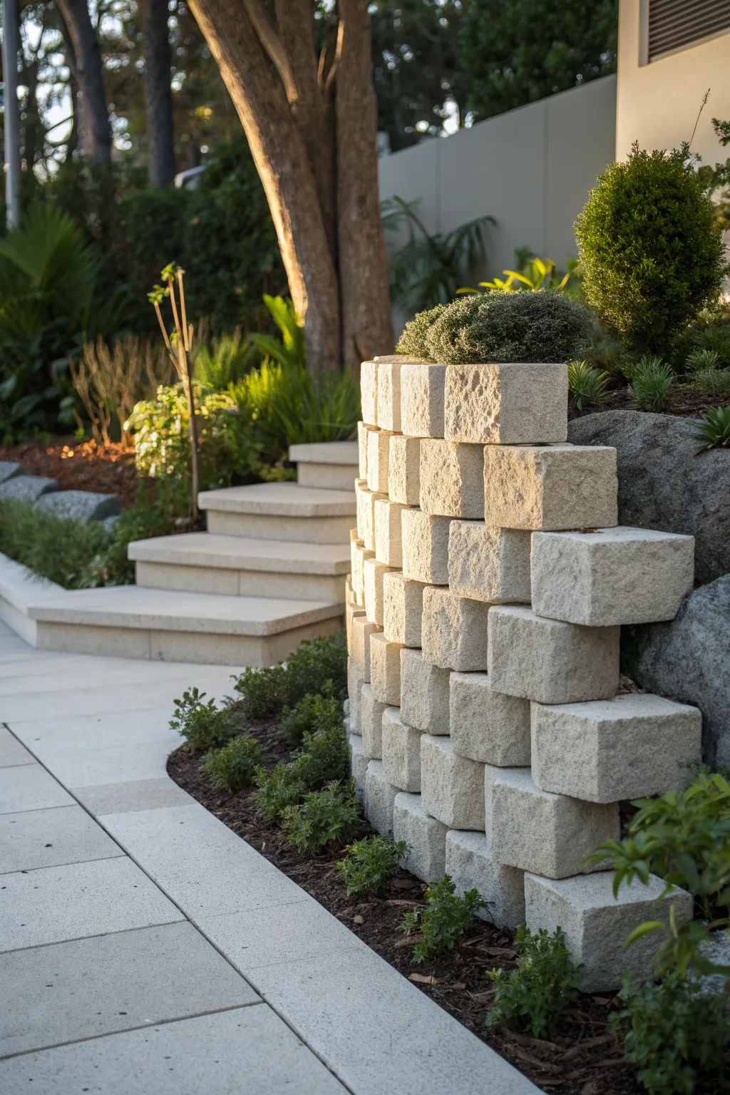 Transform your garden with a striking sculptural paver installation, where art meets architecture.