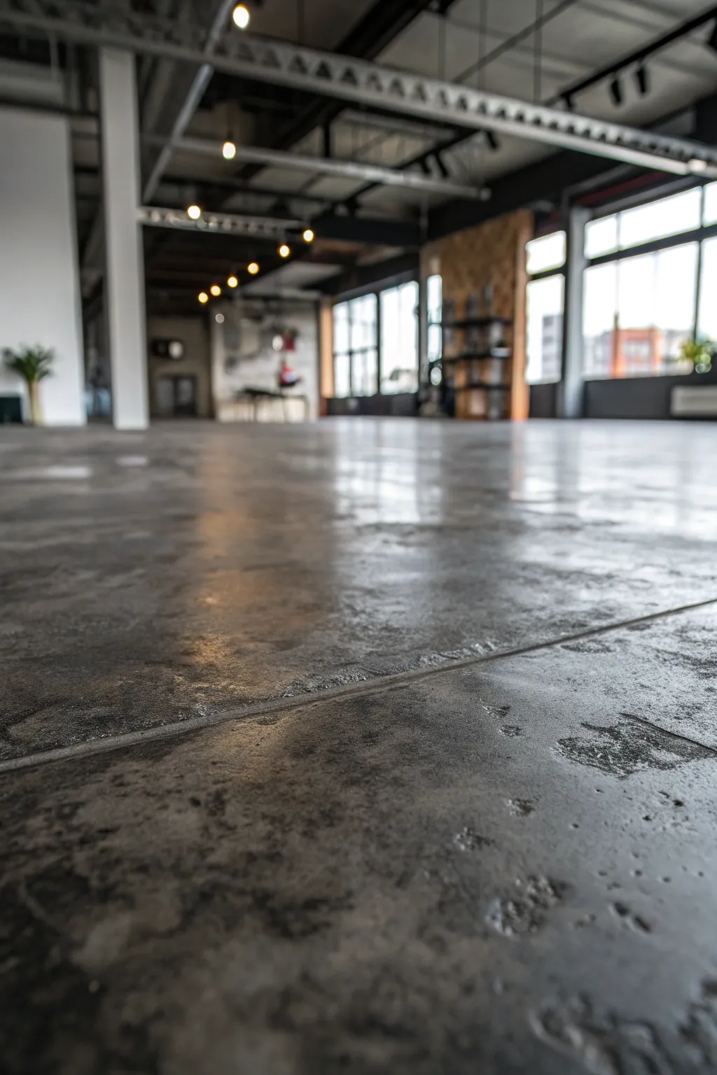 Embrace the allure of industrial chic with dark, moody concrete stains that transform spaces into urban masterpieces.