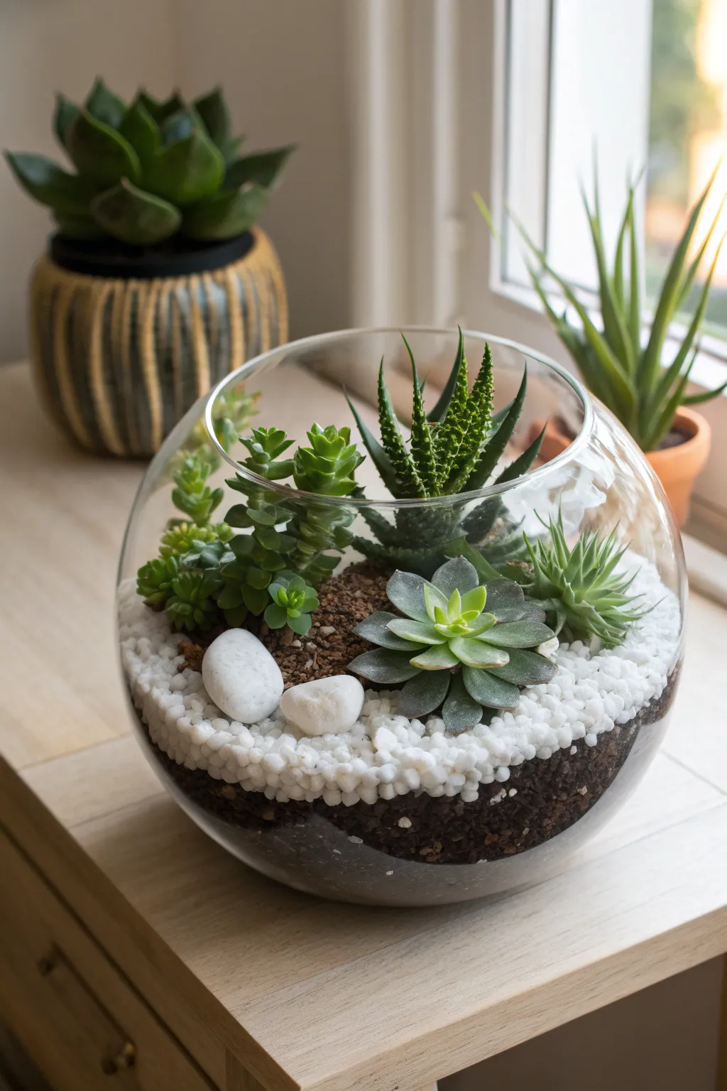 Transform a simple fish bowl into a charming succulent sanctuary, perfect for Scandinavian-inspired spaces.