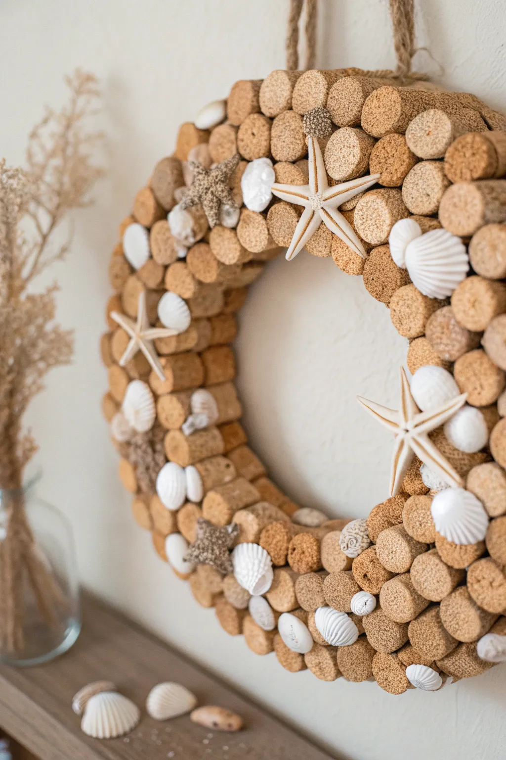 Bring the serene beauty of the beach to your home with this elegant cork wreath, perfect for summer decor.
