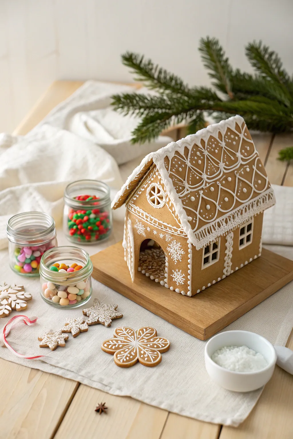 Craft your own holiday magic with this charming gingerbread house kit.