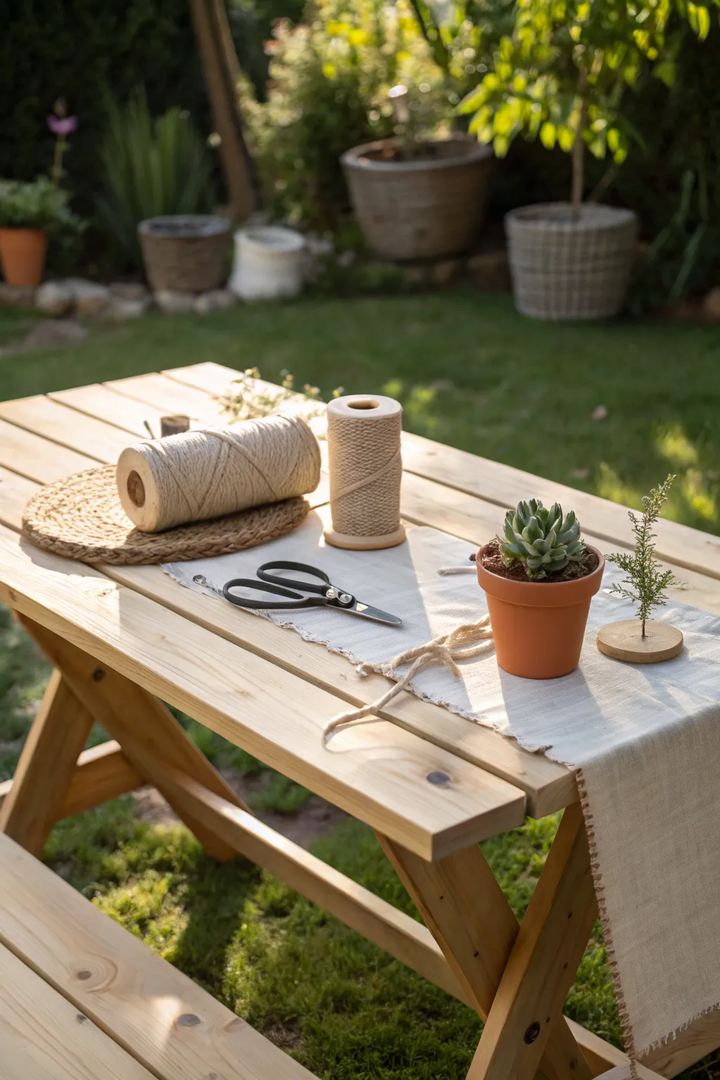 Embrace creativity under the sun with this minimalist outdoor crafting table setup, perfect for sparking inspiration in the fresh air.