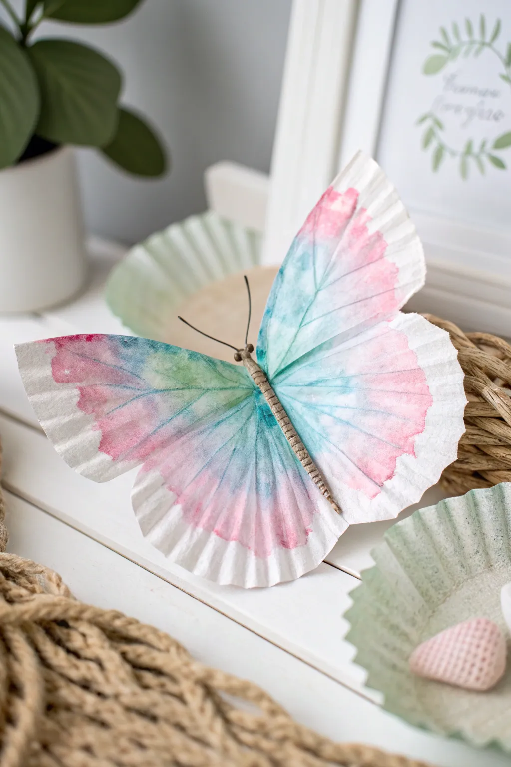 Crafted with care: A watercolor butterfly made from a coffee filter, perfect for little hands and big imaginations.