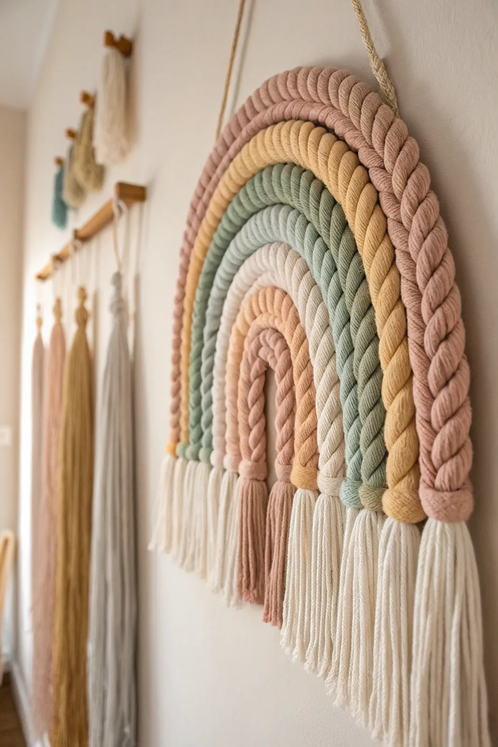 Elevate your space with tactile yarn wall art, where simplicity meets natural beauty.