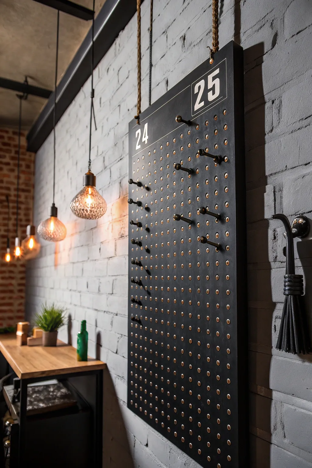 Elevate your game with an industrial-chic pegboard scoreboard.