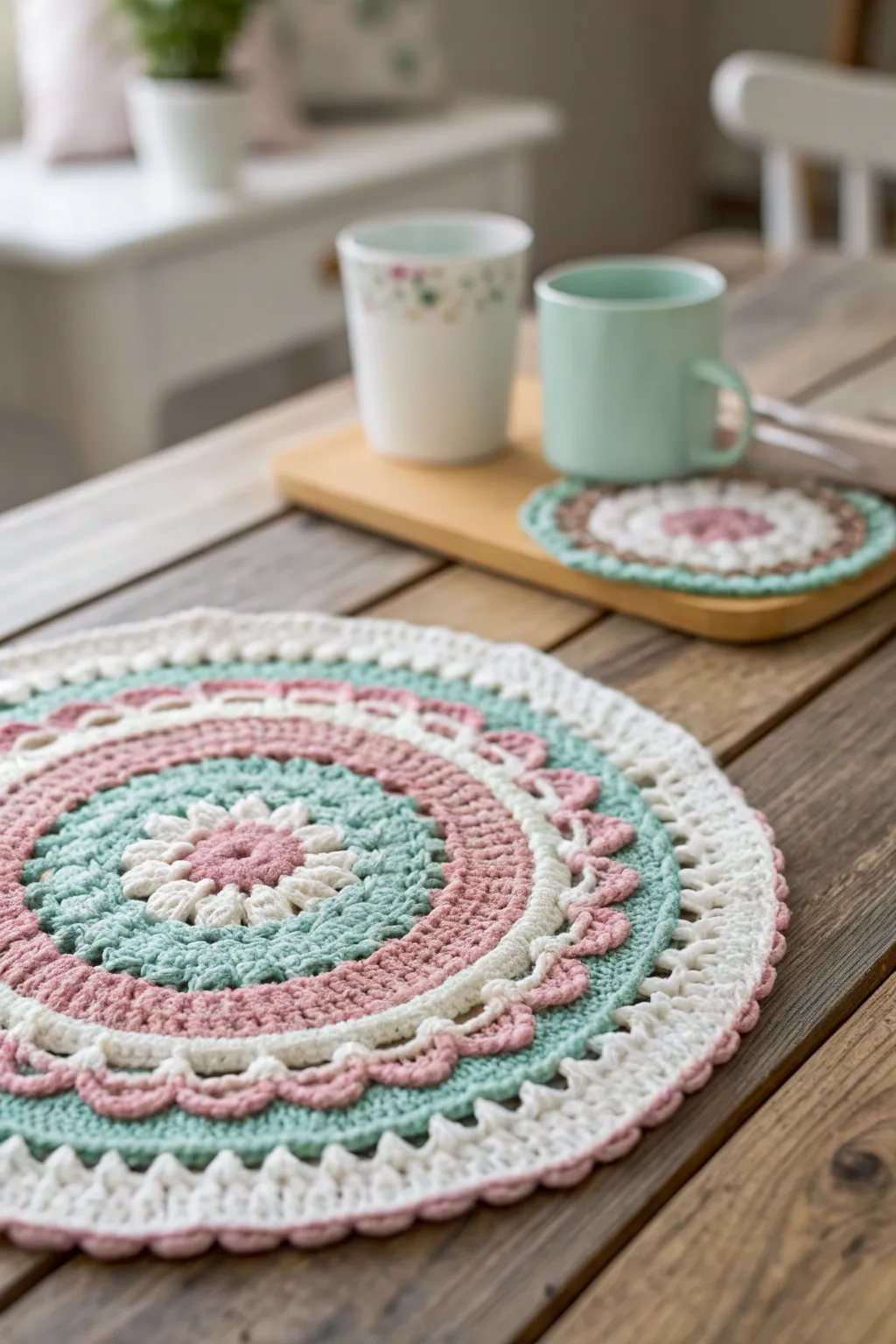Add a nostalgic flair to your table with these beautifully crafted granny circle placemats.