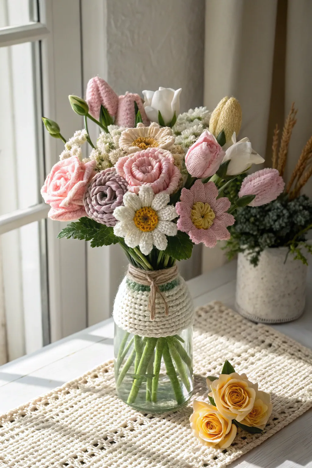 Eternal Blooms: A Crochet Flower Bouquet that Adds Timeless Beauty to Any Space.